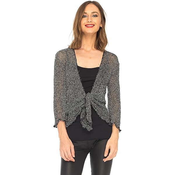 Calvin Klein Women's Three-Quarter-Sleeve Shimmer Shrug, Black 16